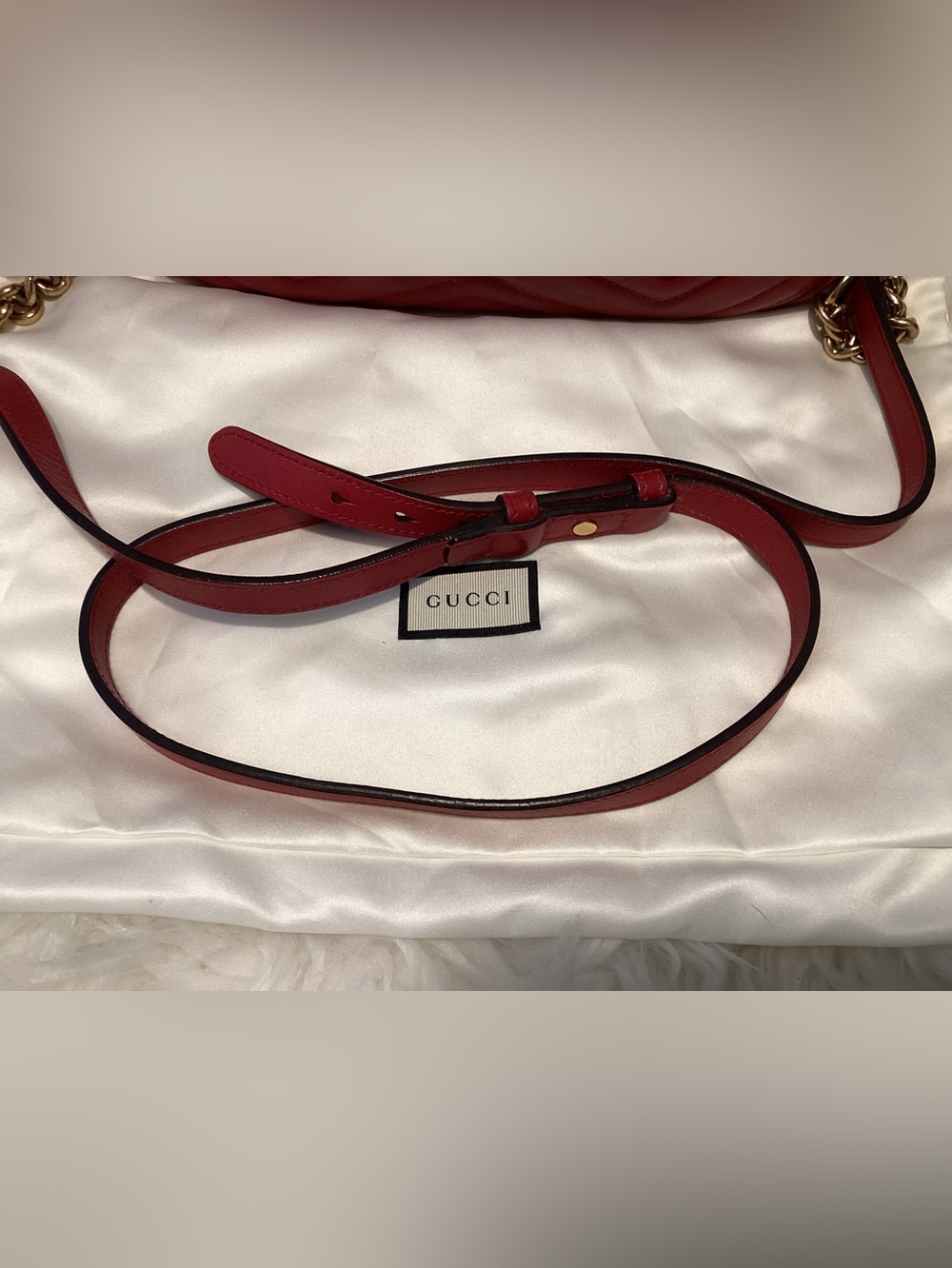 Gucci Red GG Marmont Chevron Crossbody Bag with Gold Hardware - Picture 9 of 13